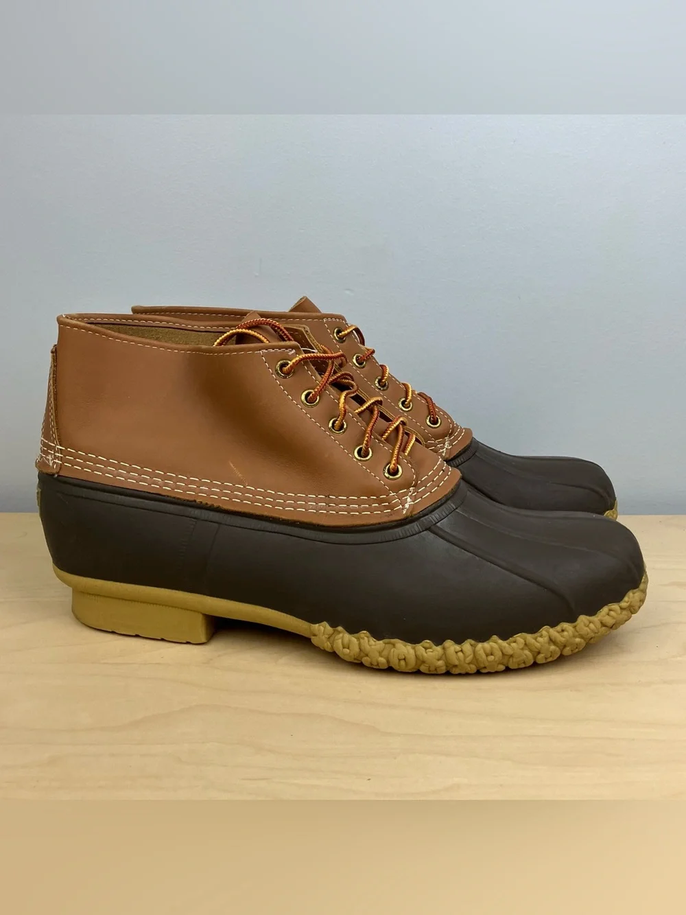 L.L. Bean Men’s Size 14.0 M Duck Boots Brown Leather Unlined Lace Up Classic